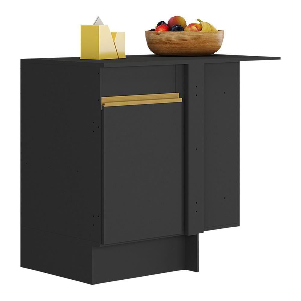 Balcão Cozinha De Canto Com Rodapé 1 Porta Veneza Multimóveis V2120 Preto/dourado Preto/dourado