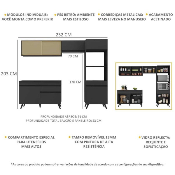 Encontraproduto.com.br - Armário de Cozinha Compacta 252cm Veneza Multimóveis V3692