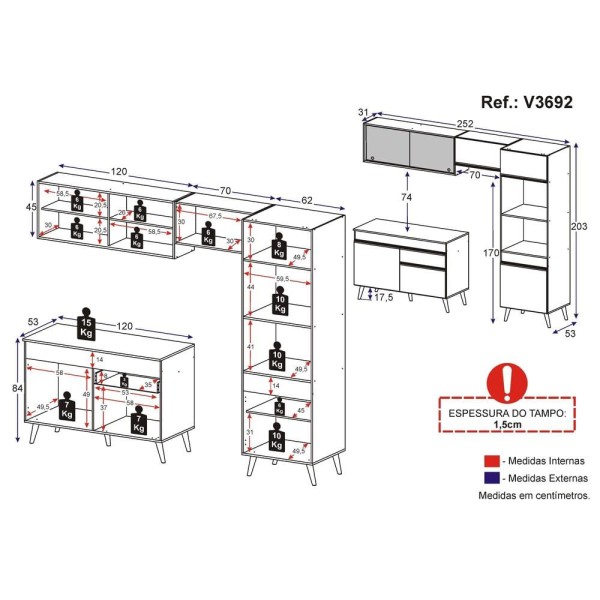 Encontraproduto.com.br - Armário de Cozinha Compacta 252cm Veneza Multimóveis V3692