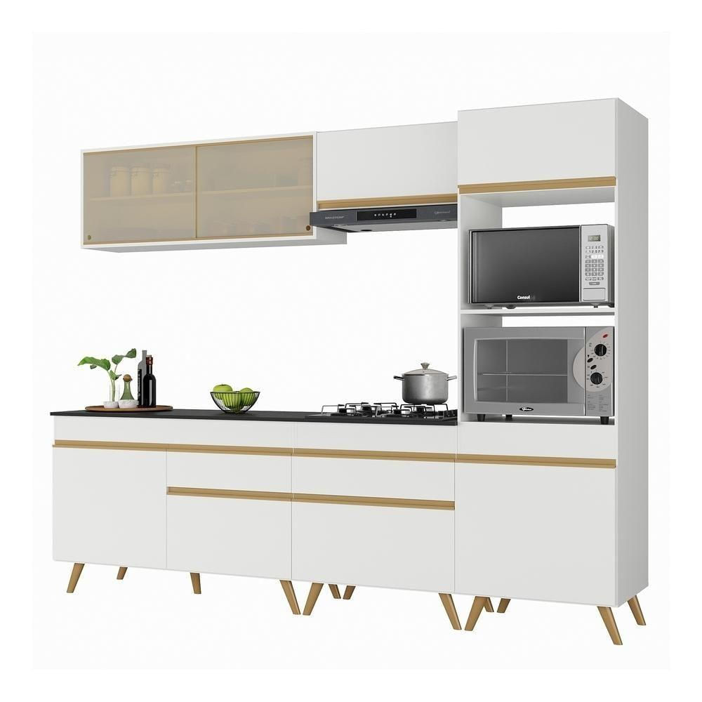 Encontraproduto.com.br - Armário De Cozinha Completa 252cm Veneza Multimóveis V3715 Cor Branco/dourado