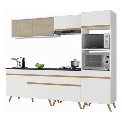 Armário De Cozinha Completa 252cm Veneza Multimóveis V3715 Cor Branco/dourado