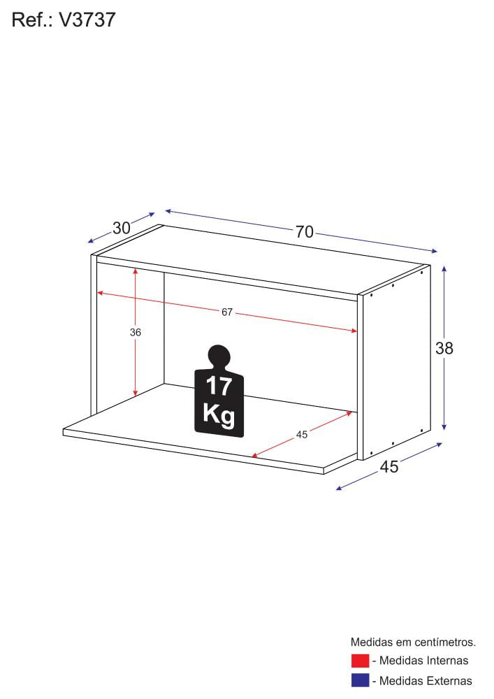 Armário De Cozinha Nicho Para Microondas 70 Cm Veneza Multimóveis V3737 Branco Branco