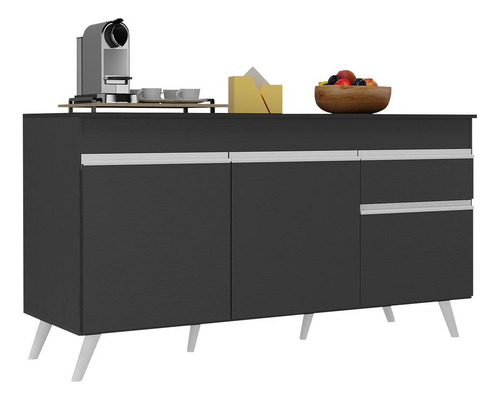 Balcão Cozinha Gabinete Pia 150cm 3 Portas 1 Gaveta Veneza Multimóveis V3740 Preto/branco Preto/branco