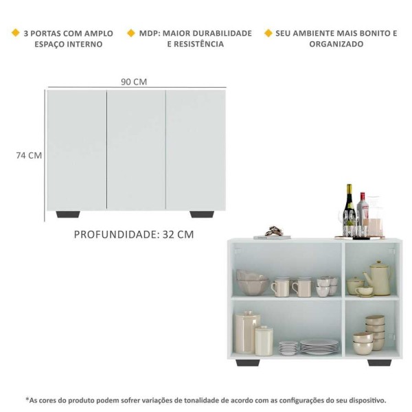 Encontraproduto.com.br - Aparador Buffet 3 Portas com Pés Quadrados Veneza Multimóveis V1010