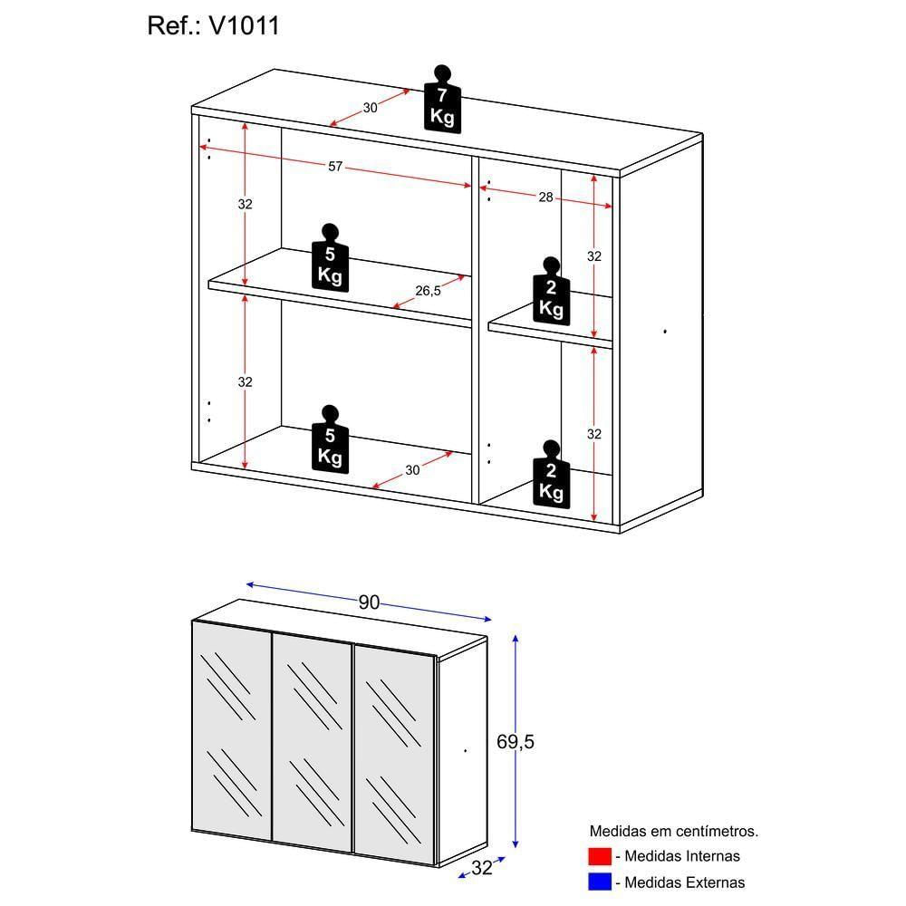 Encontraproduto.com.br - Aparador Buffet 3 Portas com Espelho Vegas Multimóveis V1011