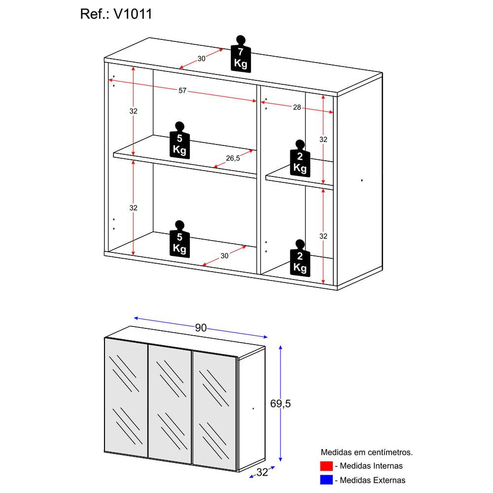 Encontraproduto.com.br - Aparador Buffet 3 Portas com Espelho Vegas Multimóveis V1011