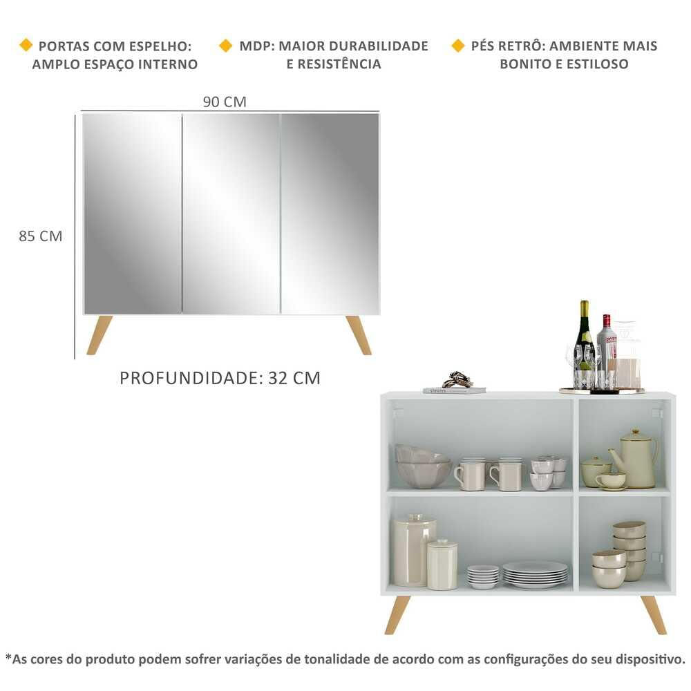 Encontraproduto.com.br - Aparador Buffet 3 Portas com Espelho Retrô Vegas Multimóveis V1013