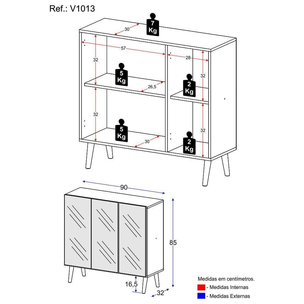 Encontraproduto.com.br - Aparador Buffet 3 Portas com Espelho Retrô Vegas Multimóveis V1013