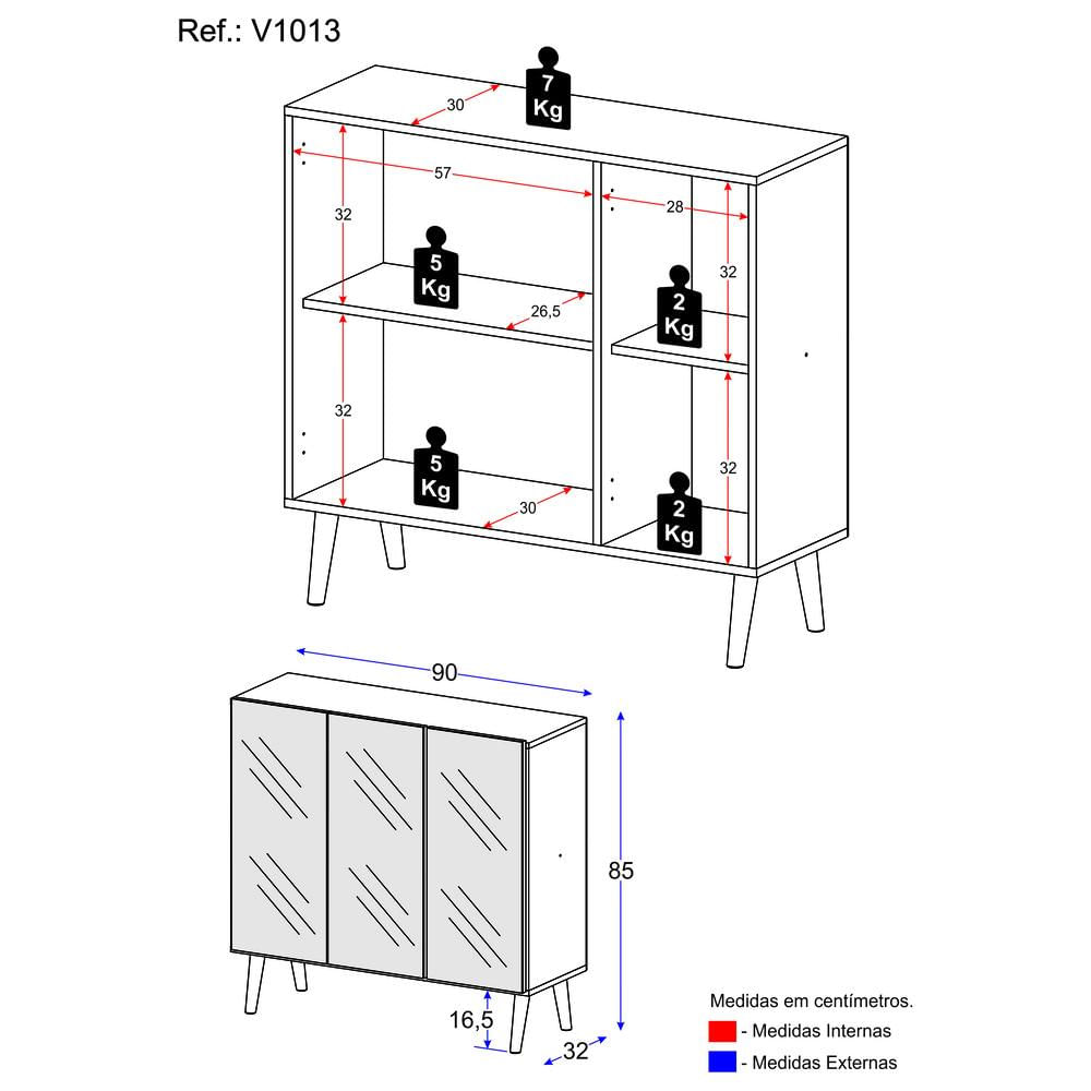 Encontraproduto.com.br - Aparador Buffet 3 Portas com Espelho Retrô Vegas Multimóveis V1013