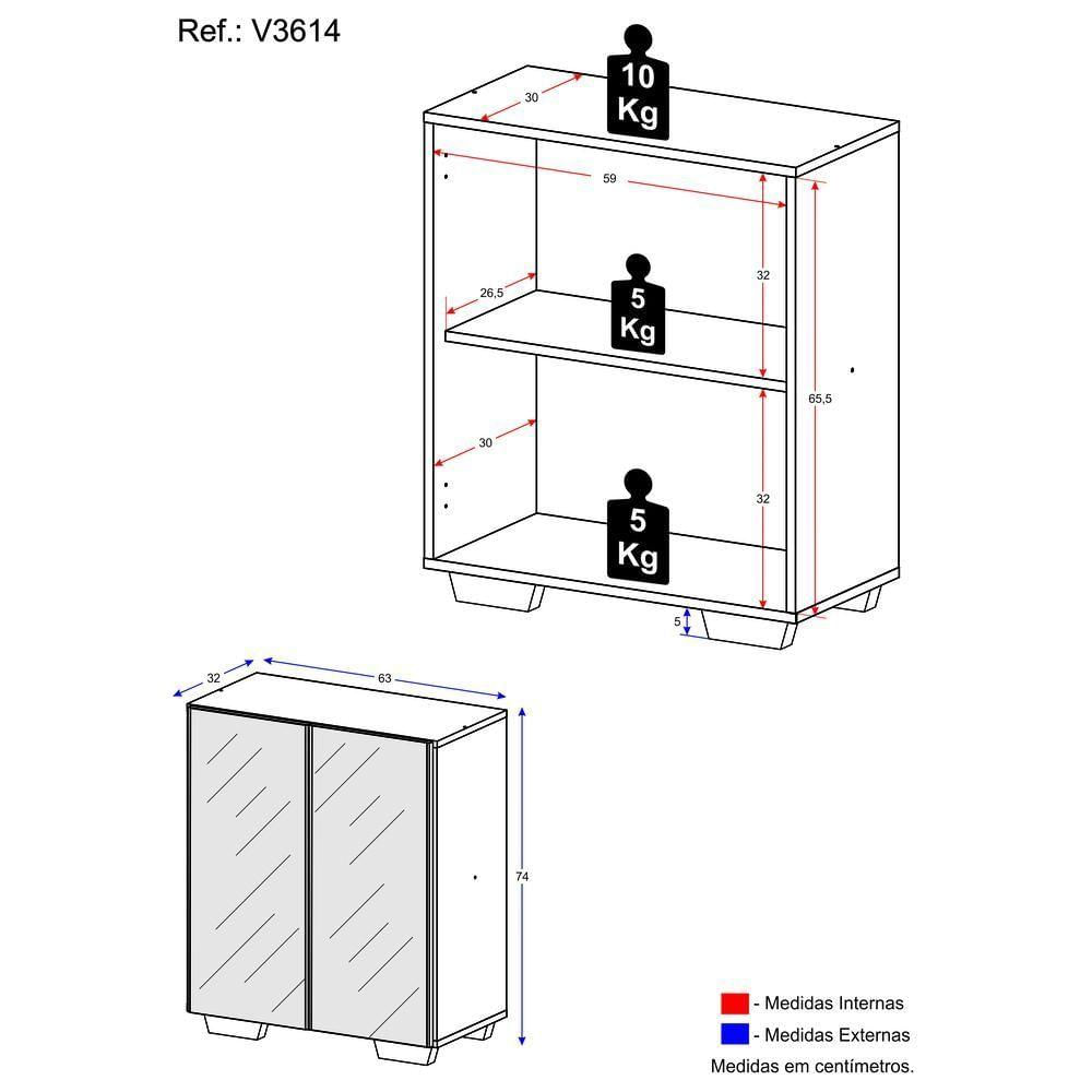 Encontraproduto.com.br - Aparador Buffet 3 Portas com Espelho e Pés Quadrados Vegas Multimóveis V1014