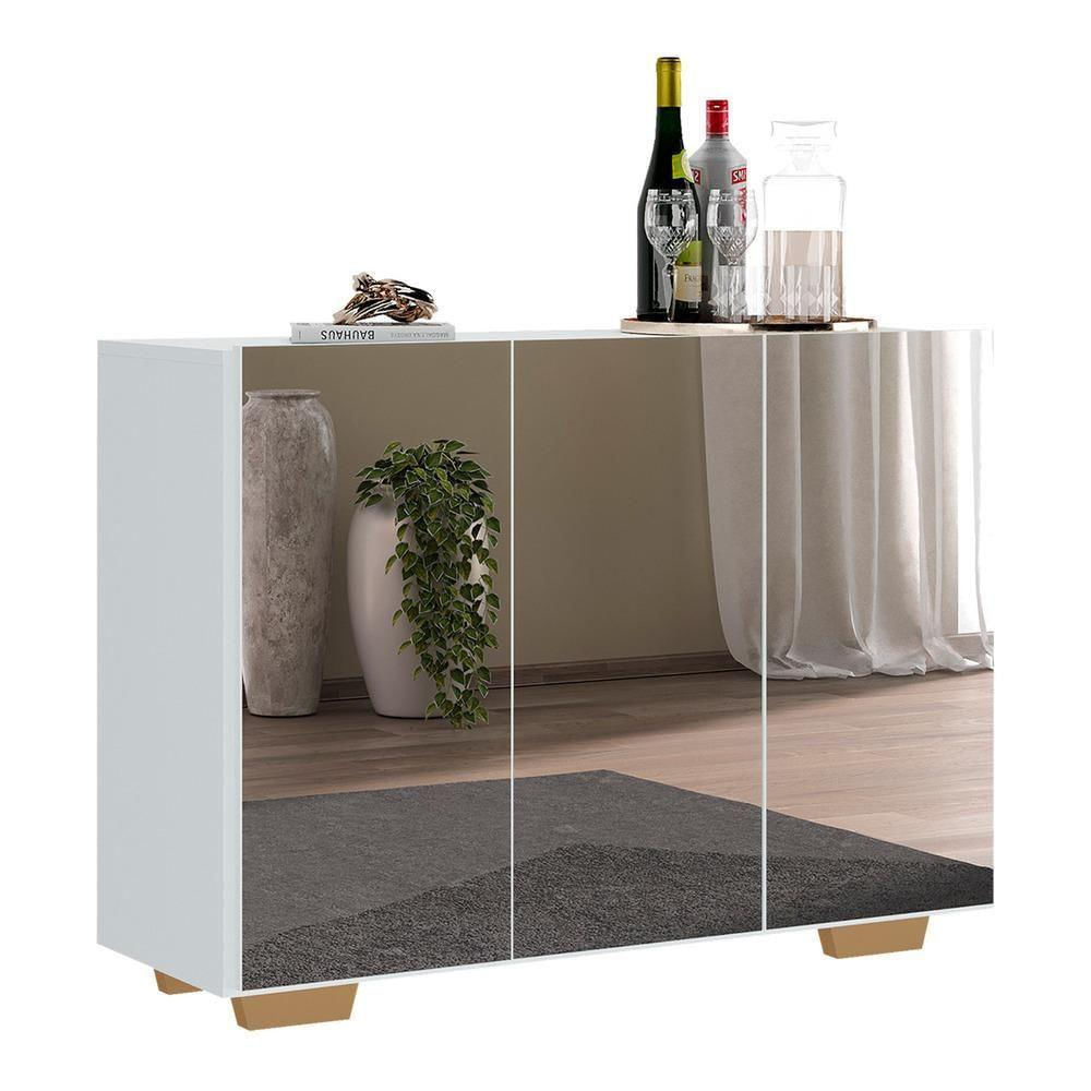 Encontraproduto.com.br - Aparador Buffet 3 Portas com Espelho e Pés Quadrados Vegas Multimóveis V1014
