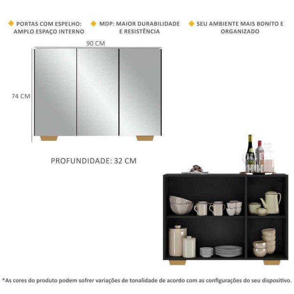 Encontraproduto.com.br - Aparador Buffet 3 Portas Vegas V1014 Preto/Natural