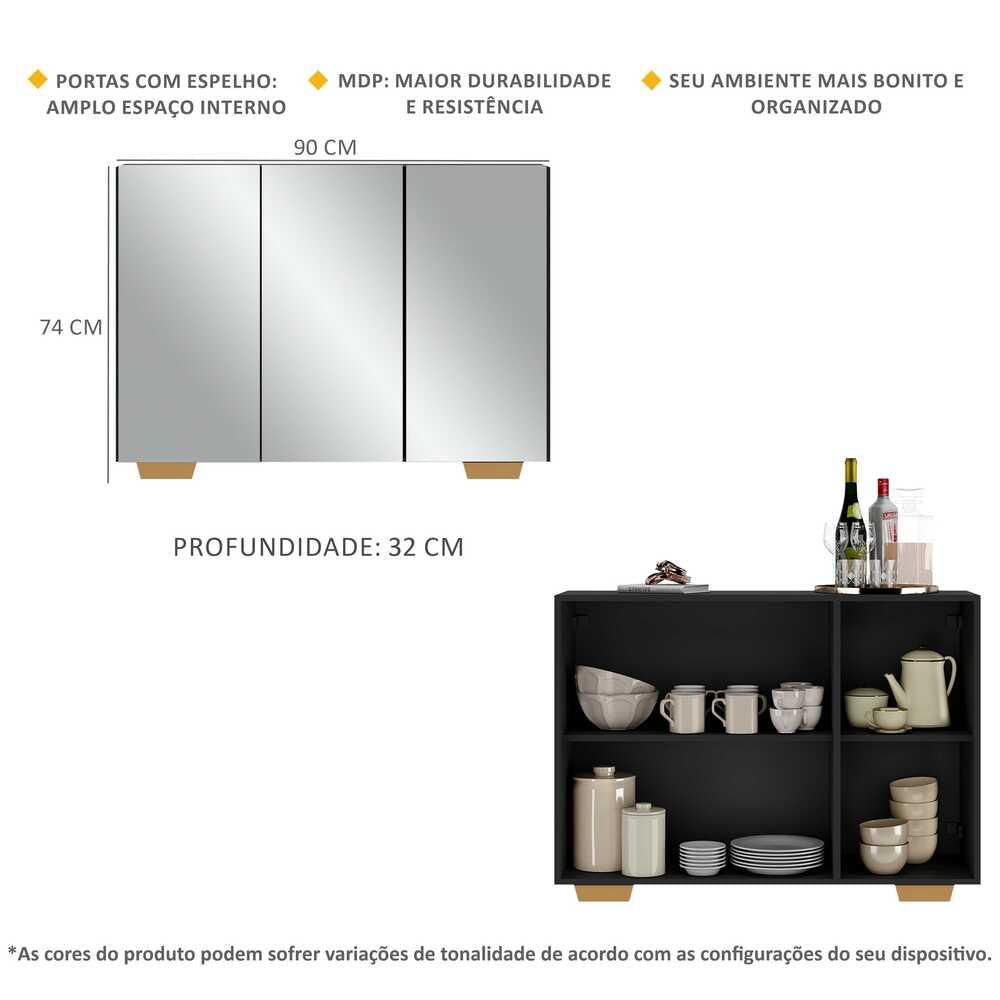 Encontraproduto.com.br - Aparador Buffet 3 Portas Vegas V1014 Preto/Natural