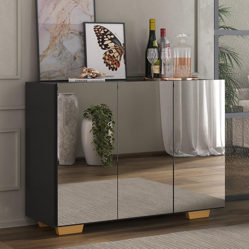 Encontraproduto.com.br - Aparador Buffet 3 Portas Vegas V1014 Preto/Natural