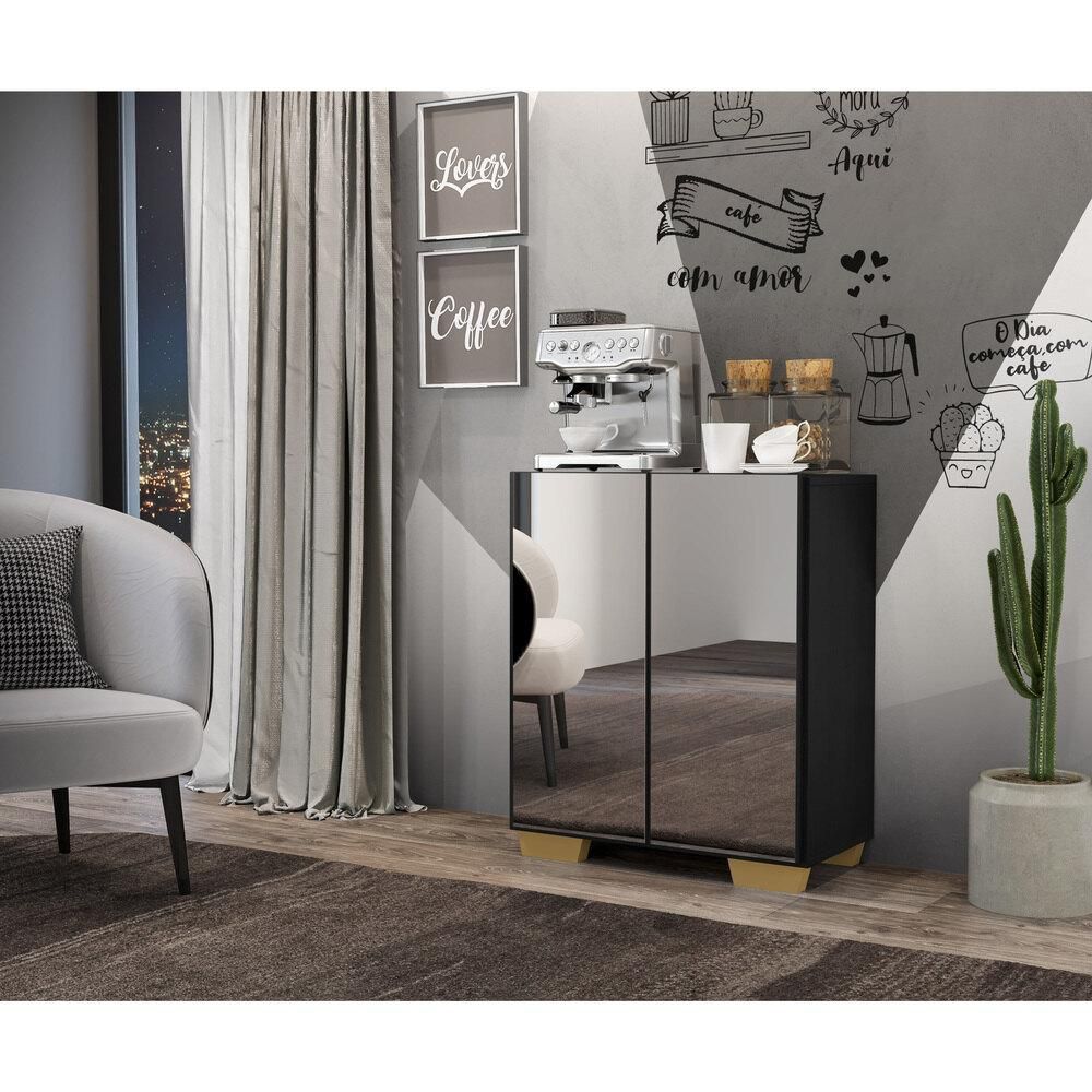 Encontraproduto.com.br - Aparador Buffet 3 Portas Vegas V1014 Preto/Natural