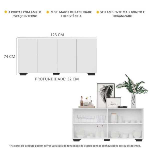 Encontraproduto.com.br - Aparador Buffet 4 Portas com Pés Quadrados Veneza Multimóveis V3557