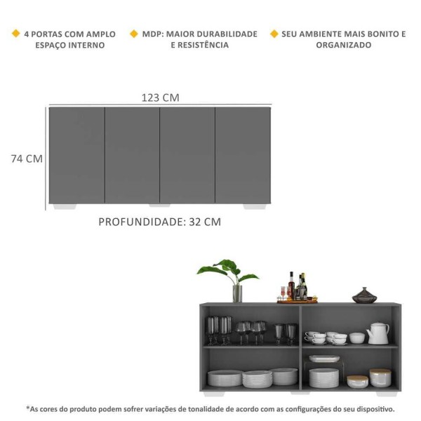 Encontraproduto.com.br - Aparador Buffet 4 Portas com Pés Quadrados Veneza Multimóveis V3557
