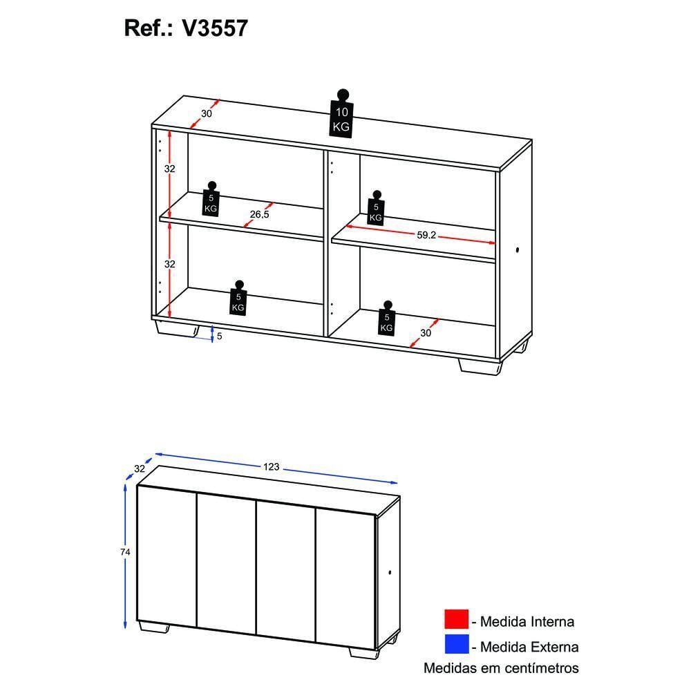 Encontraproduto.com.br - Aparador Buffet 4 Portas com Pés Quadrados Veneza Multimóveis V3557