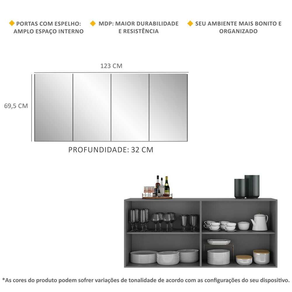 Encontraproduto.com.br - Aparador Buffet 4 Portas com Espelho Vegas Multimóveis V3558