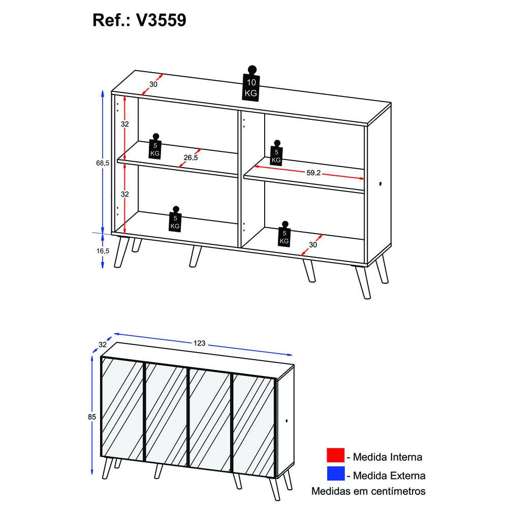 Encontraproduto.com.br - Aparador Buffet 4 portas com Espelho Retrô Vegas Multimóveis V3559
