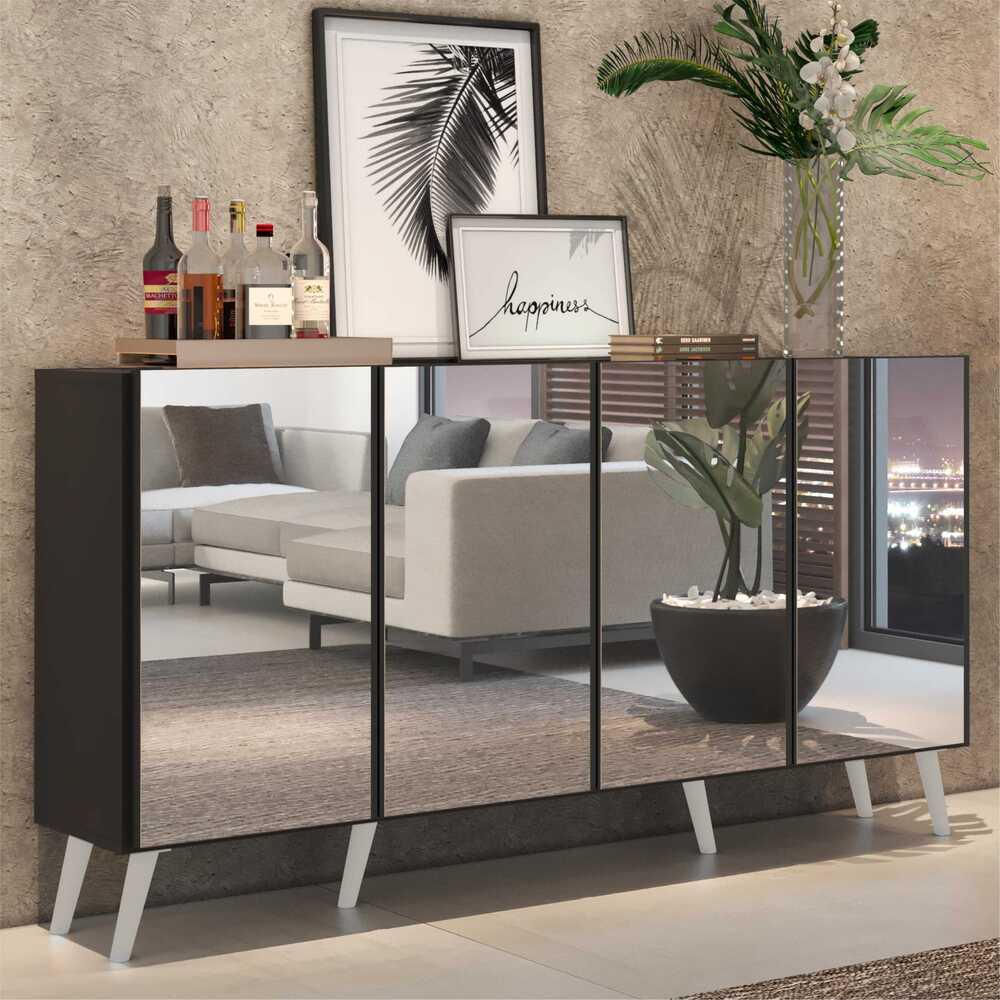 Encontraproduto.com.br - Aparador Buffet 4 portas com Espelho Retrô Vegas Multimóveis V3559
