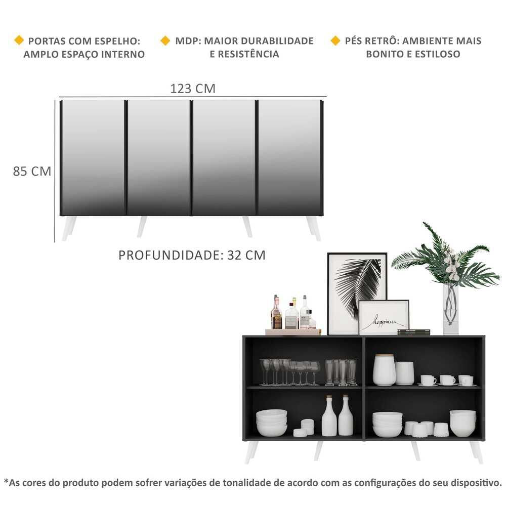 Encontraproduto.com.br - Aparador Buffet 4 portas com Espelho Retrô Vegas Multimóveis V3559
