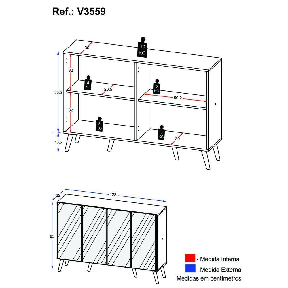 Encontraproduto.com.br - Aparador Buffet 4 portas com Espelho Retrô Vegas Multimóveis V3559