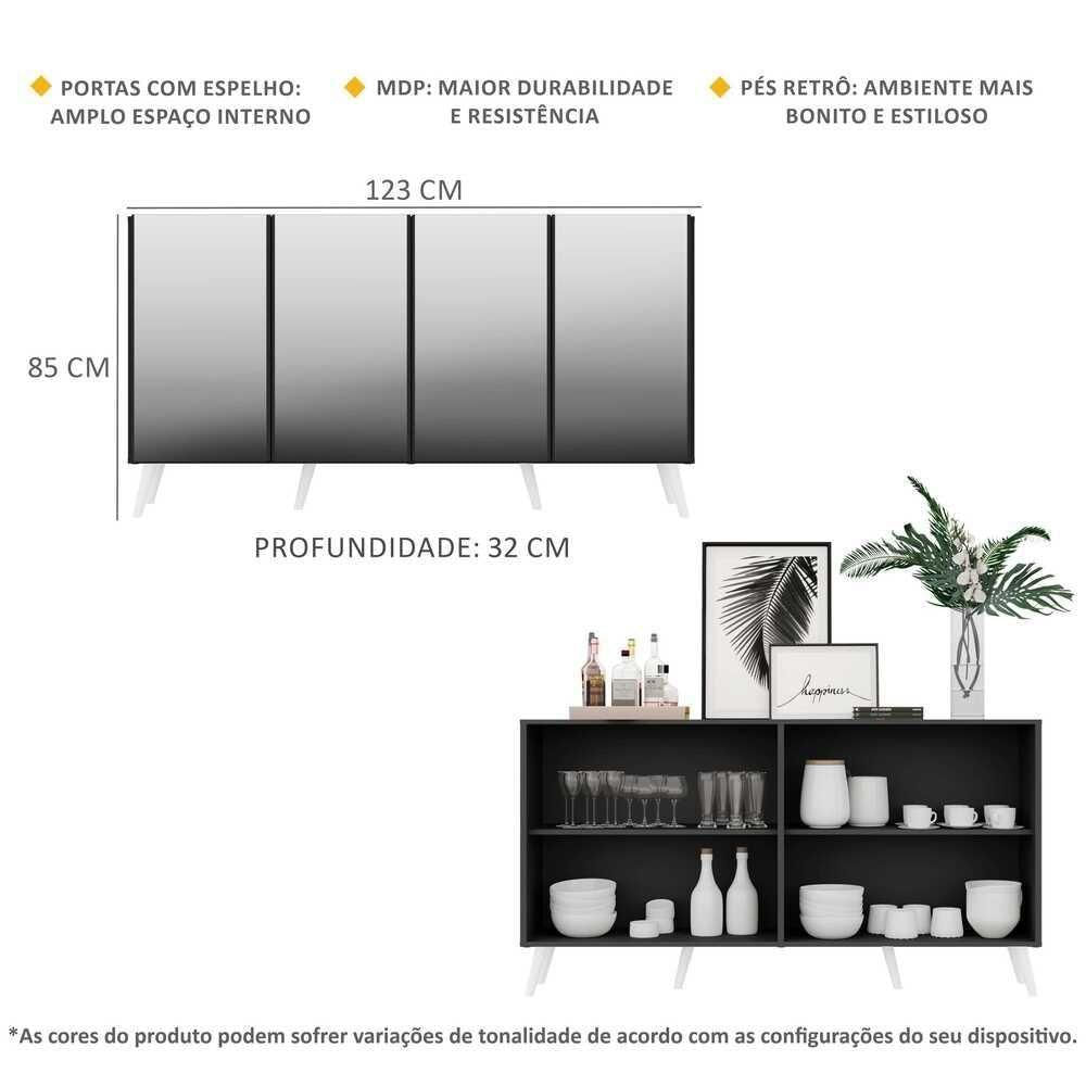 Encontraproduto.com.br - Aparador Buffet 4 portas com Espelho Retrô Vegas Multimóveis V3559