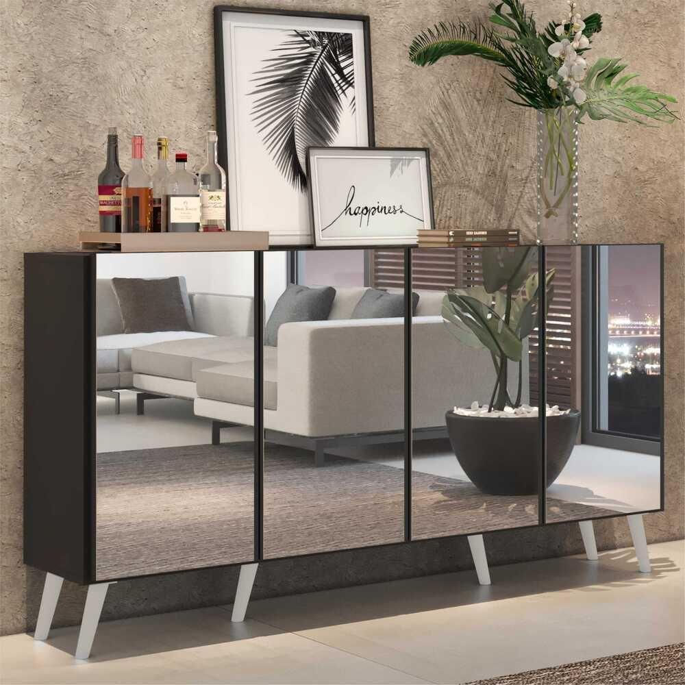Encontraproduto.com.br - Aparador Buffet 4 portas com Espelho Retrô Vegas Multimóveis V3559