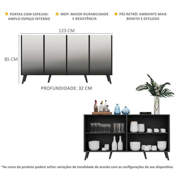 Encontraproduto.com.br - Aparador Buffet 4 portas com Espelho Retrô Vegas Multimóveis V3559