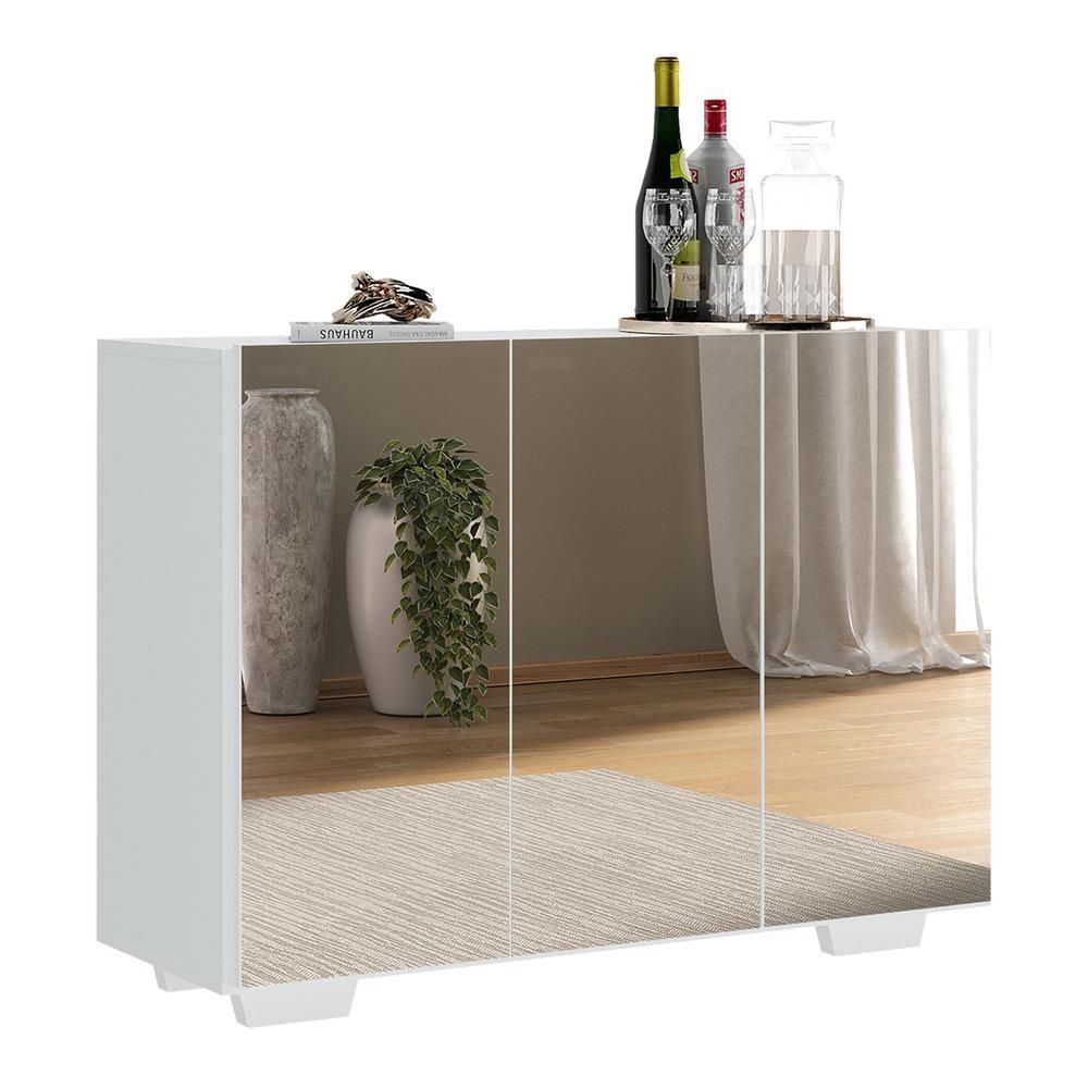 Encontraproduto.com.br - Aparador Buffet 4 portas com Espelho e Pés Quadrados Vegas Multimóveis V3560