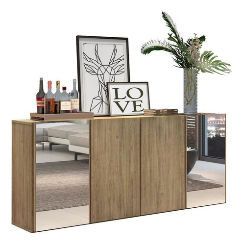 Aparador Buffet 4 Portas Com Espelho Vegas Multimóveis V3561 Cor Rustic
