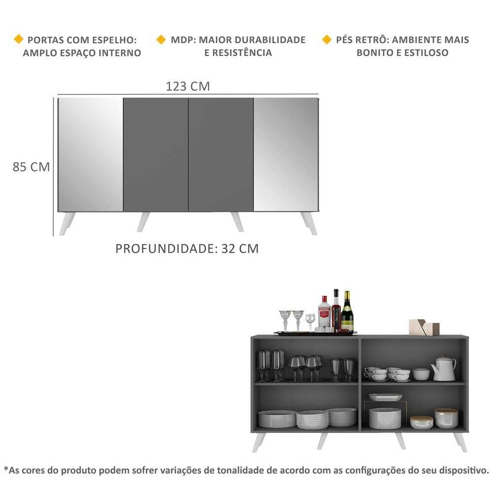 Encontraproduto.com.br - Aparador Buffet 4 Portas com Espelho Retrô Vegas Multimóveis V3562