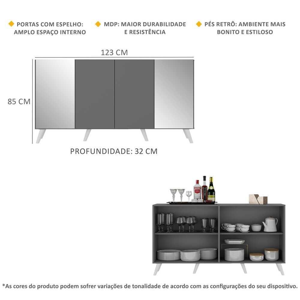 Encontraproduto.com.br - Aparador Buffet 4 Portas com Espelho Retrô Vegas Multimóveis V3562