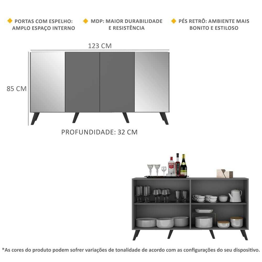 Encontraproduto.com.br - Aparador Buffet 4 Portas com Espelho Retrô Vegas Multimóveis V3562