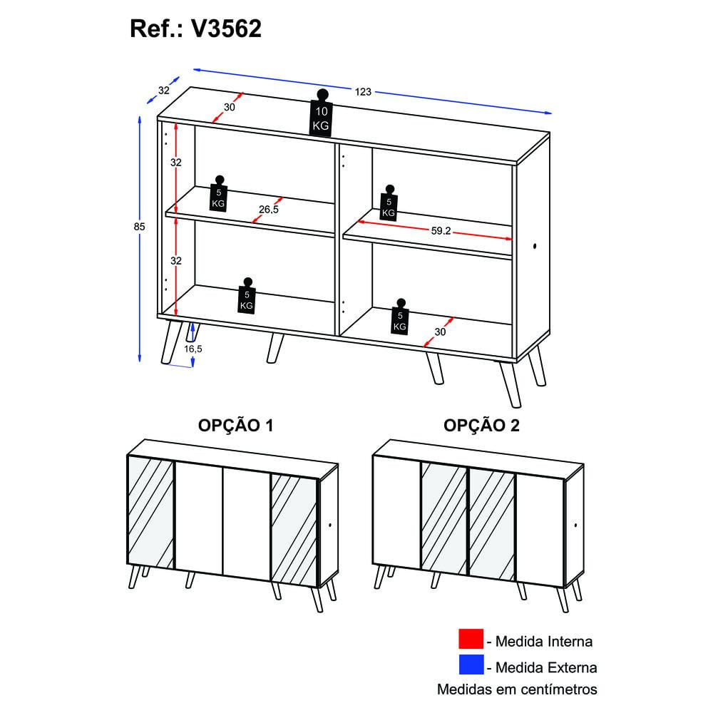 Encontraproduto.com.br - Aparador Buffet 4 Portas com Espelho Retrô Vegas Multimóveis V3562
