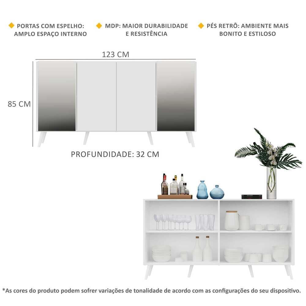 Encontraproduto.com.br - Aparador Buffet 4 Portas com Espelho Retrô Vegas Multimóveis V3562