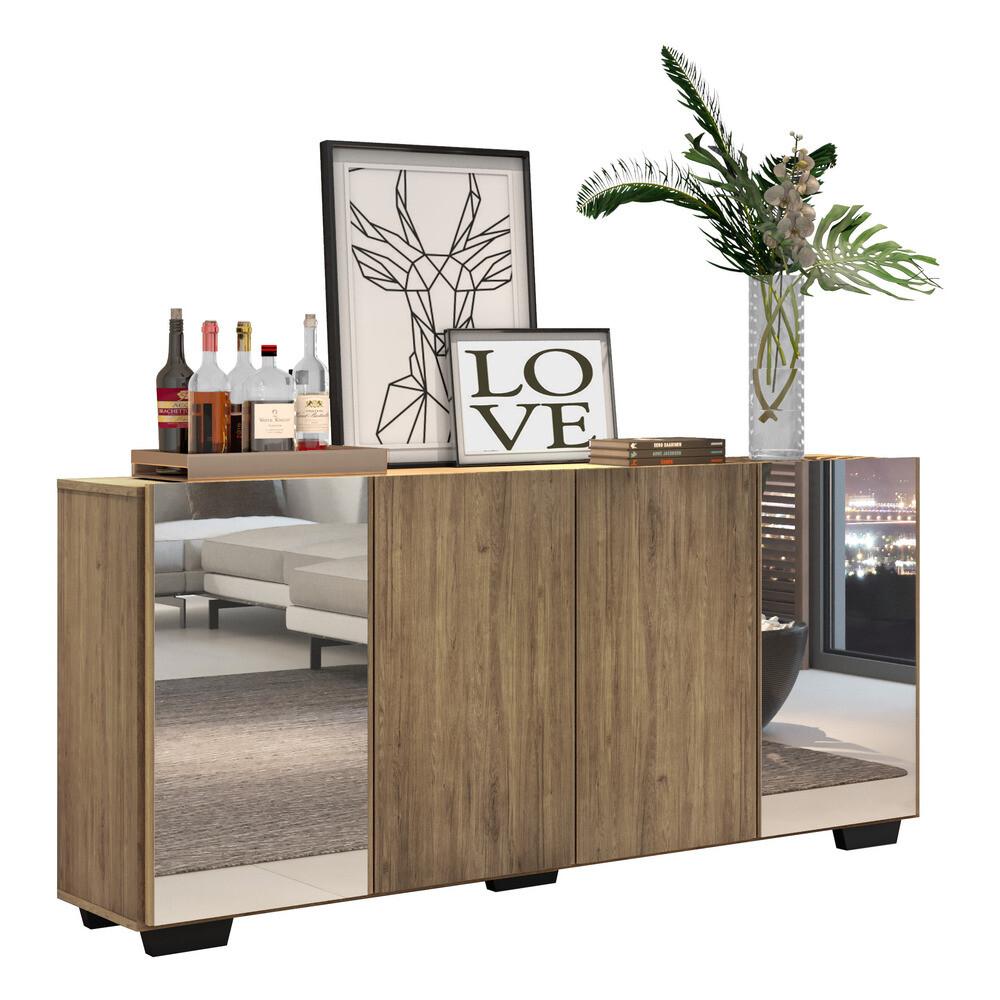 Encontraproduto.com.br - Aparador Buffet 4 Portas com Espelho e Pés Quadrados Vegas Multimóveis V3563