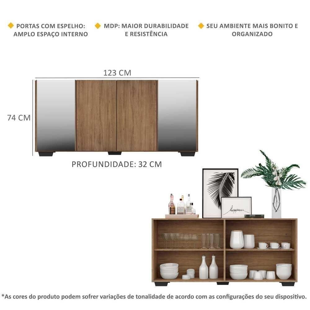 Encontraproduto.com.br - Aparador Buffet 4 Portas com Espelho e Pés Quadrados Vegas Multimóveis V3563