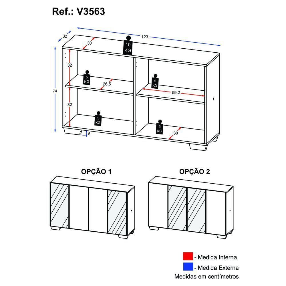 Encontraproduto.com.br - Aparador Buffet 4 Portas com Espelho e Pés Quadrados Vegas Multimóveis V3563