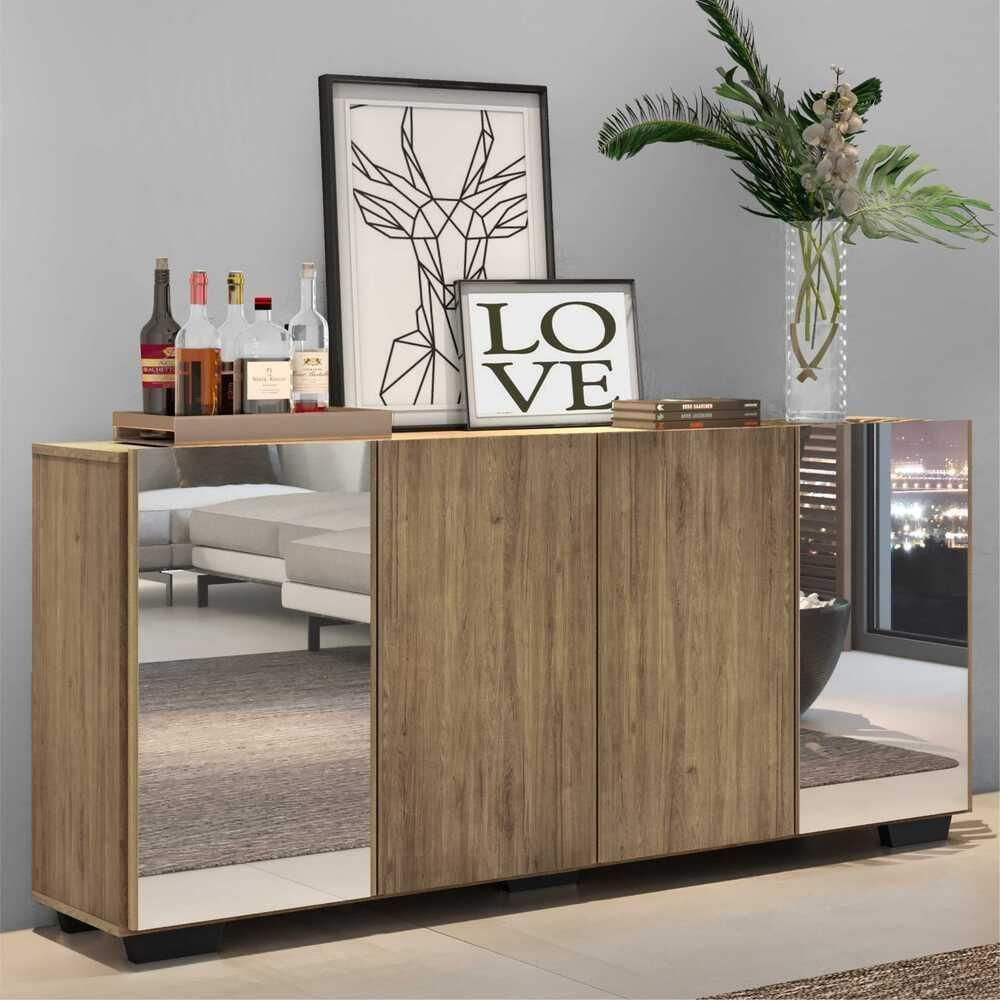 Encontraproduto.com.br - Aparador Buffet 4 Portas com Espelho e Pés Quadrados Vegas Multimóveis V3563