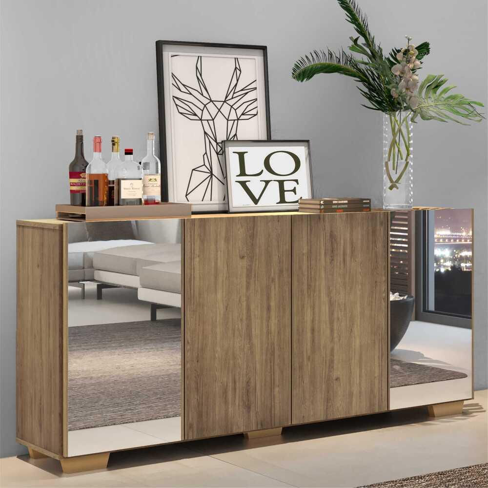 Encontraproduto.com.br - Aparador Buffet 4 Portas com Espelho e Pés Quadrados Vegas Multimóveis V3563