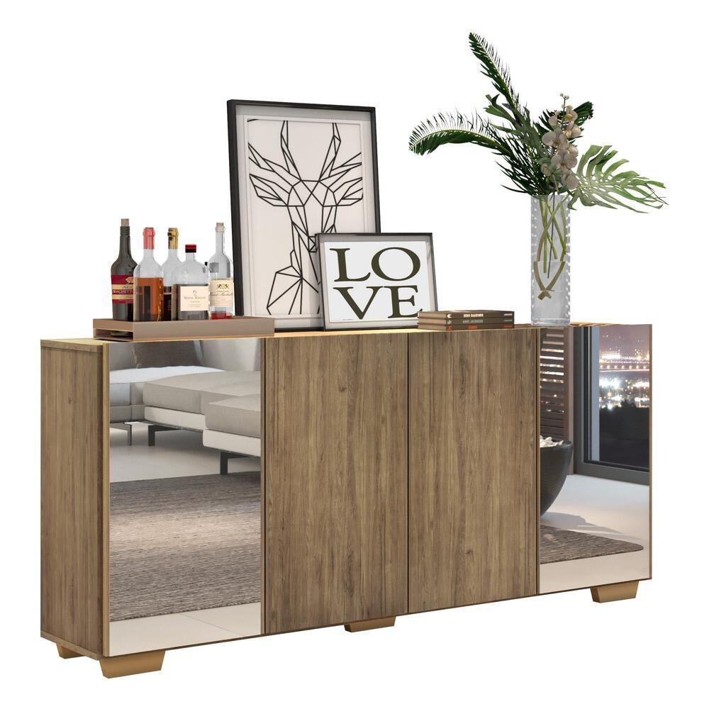 Encontraproduto.com.br - Aparador Buffet 4 Portas com Espelho e Pés Quadrados Vegas Multimóveis V3563