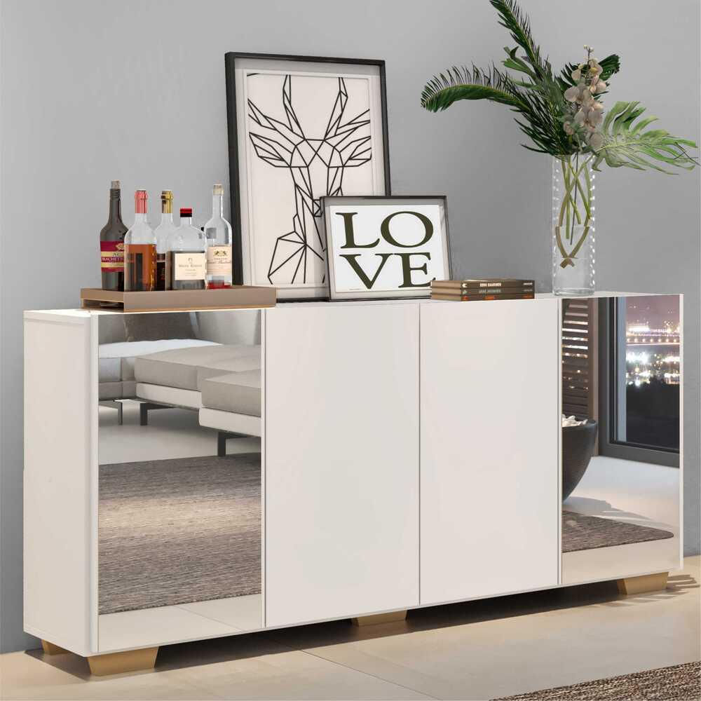Encontraproduto.com.br - Aparador Buffet 4 Portas Vegas V3563 Branco/Natural