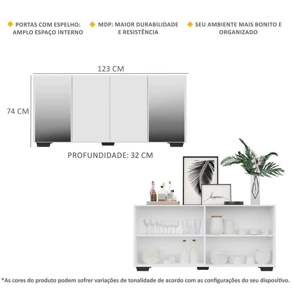 Encontraproduto.com.br - Aparador Buffet 4 Portas com Espelho e Pés Quadrados Vegas Multimóveis V3563