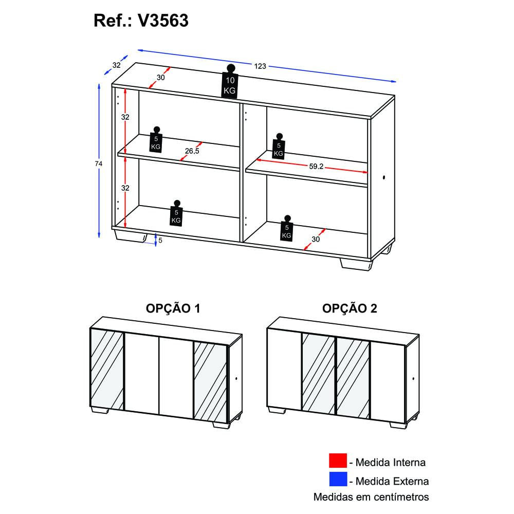 Encontraproduto.com.br - Aparador Buffet 4 Portas com Espelho e Pés Quadrados Vegas Multimóveis V3563