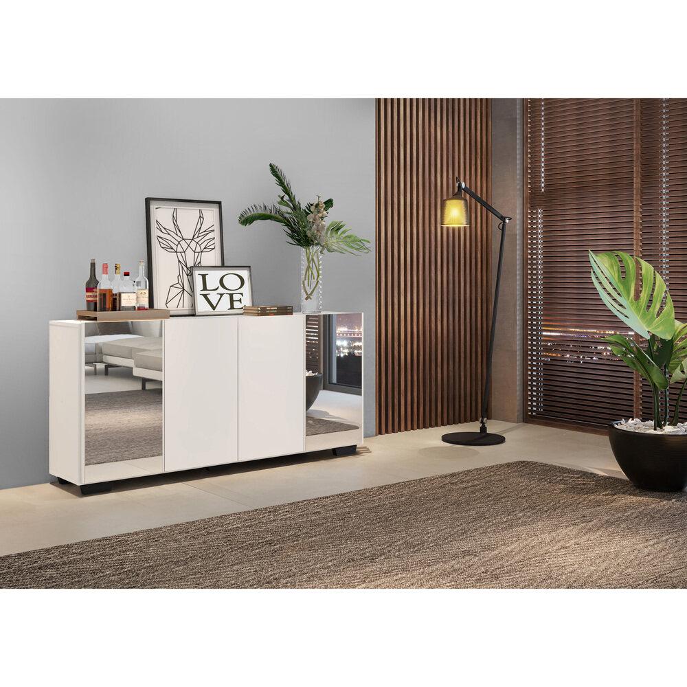 Encontraproduto.com.br - Aparador Buffet 4 Portas com Espelho e Pés Quadrados Vegas Multimóveis V3563