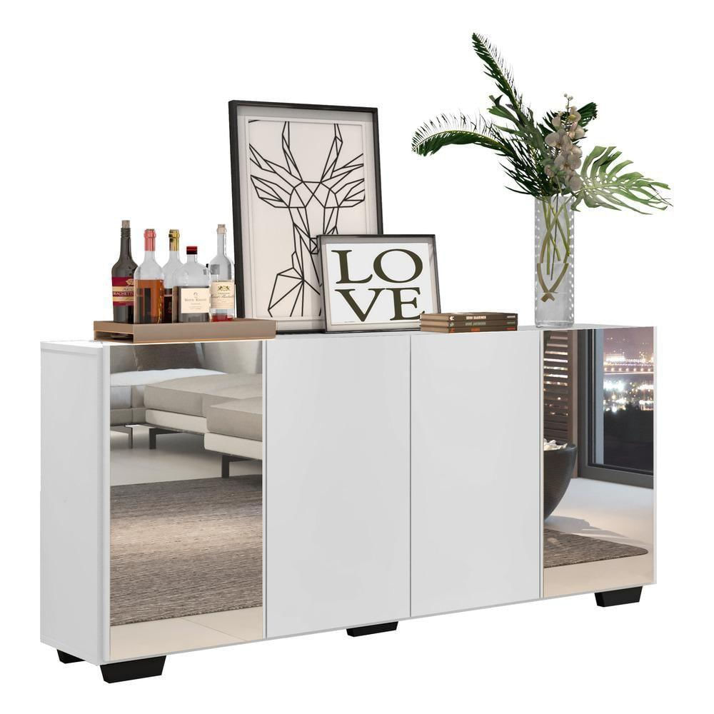 Encontraproduto.com.br - Aparador Buffet 4 Portas com Espelho e Pés Quadrados Vegas Multimóveis V3563
