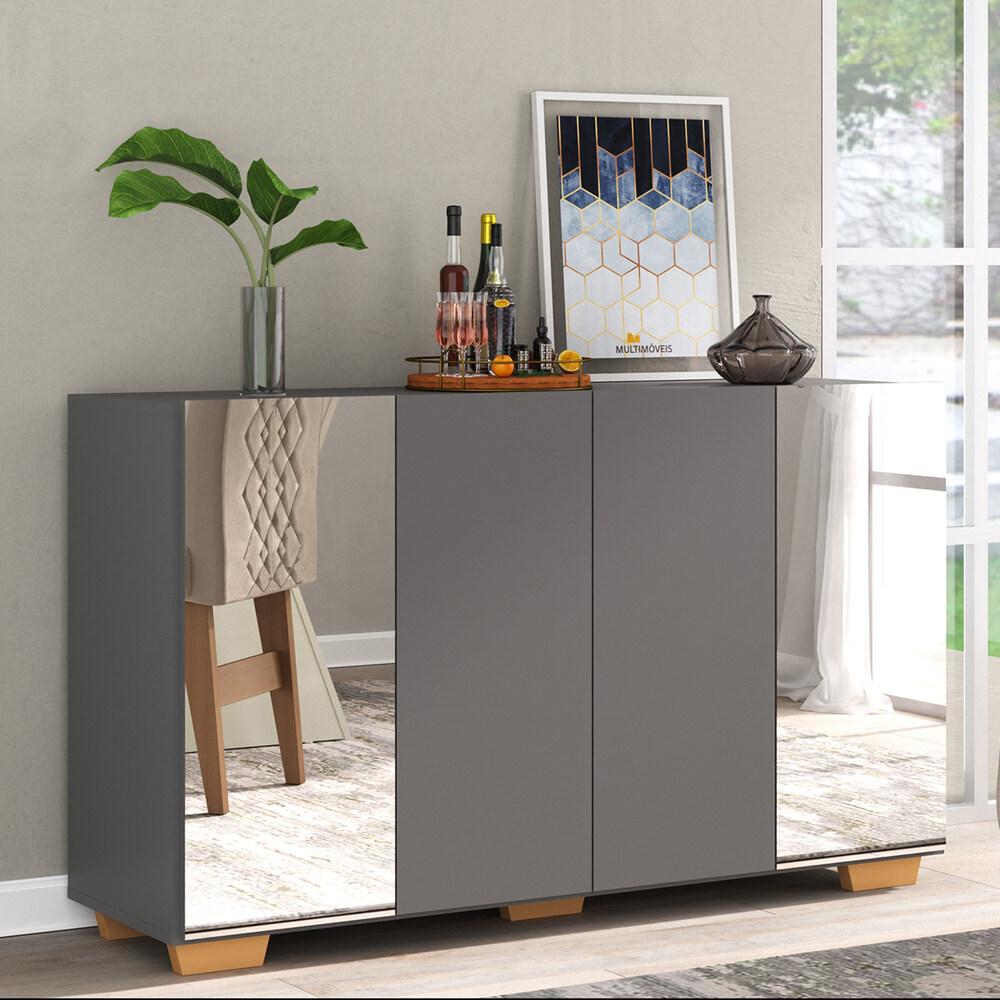 Encontraproduto.com.br - Aparador Buffet 4 Portas com Espelho e Pés Quadrados Vegas Multimóveis V3563
