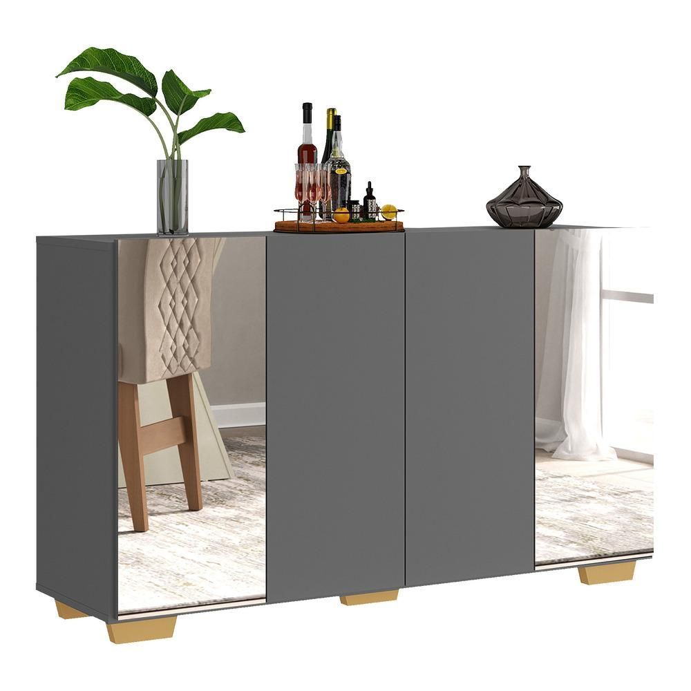 Encontraproduto.com.br - Aparador Buffet 4 Portas com Espelho e Pés Quadrados Vegas Multimóveis V3563